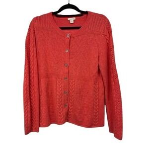 Sundance Cardigan Sweater Cable Knit Lace Detail Women's Size Large Fisherman‎